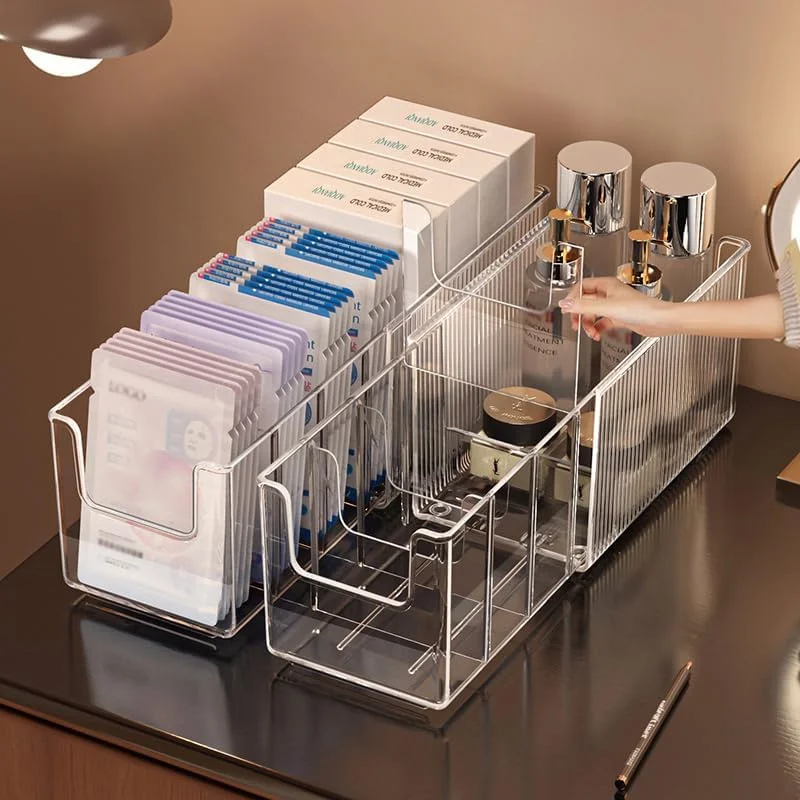Face Mask Storage Box - Extendable Acrylic Makeup Organizer With Removable