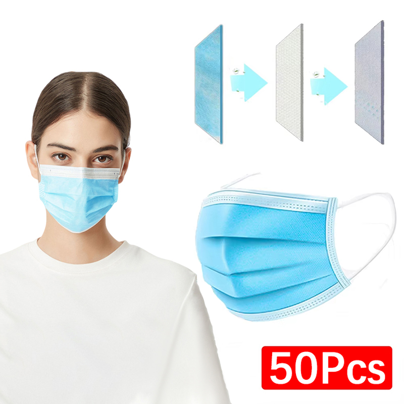 50Pcs 3-layer Mask Face Masks  - مراجعة Disposable Surgical Mask وسعره